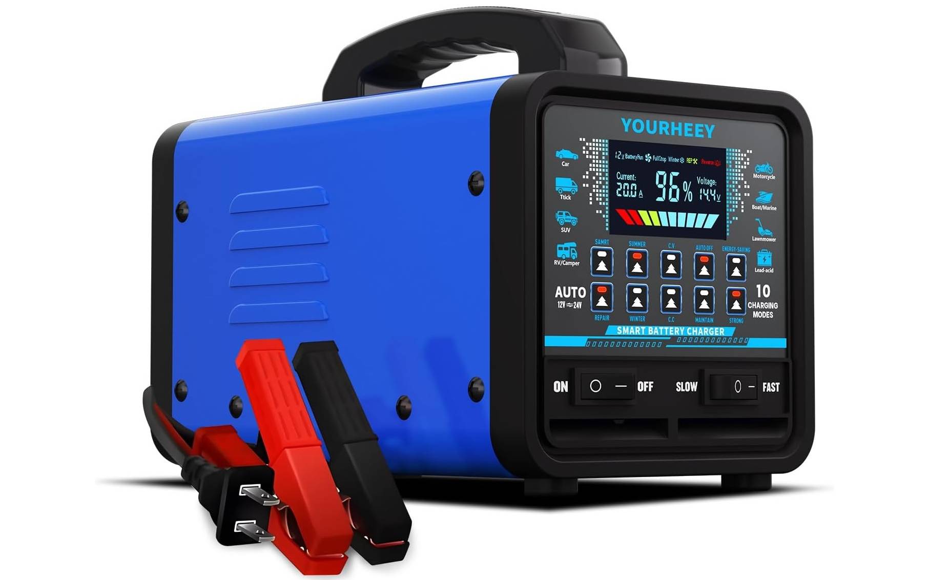Chargeur Batterie Voiture Intelligent 12V 6A – Désulfateur, Réparation Par Impulsions, Compensation Température, Écran LCD